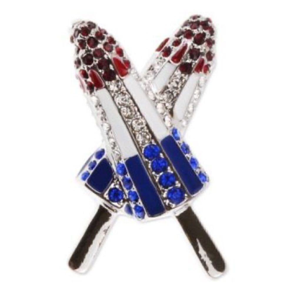 Charter Club Holiday Lane Silver-tone Red White & Blue Pave Popsicle Pin New